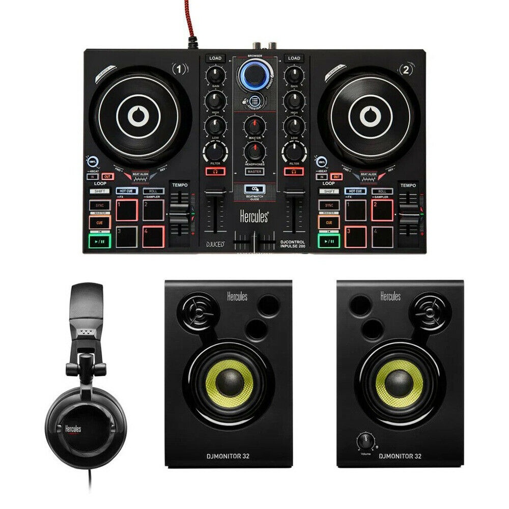 Hercules DJ DJLearning Kit w/ DJControl Inpulse 200, Speakers, and Headphones