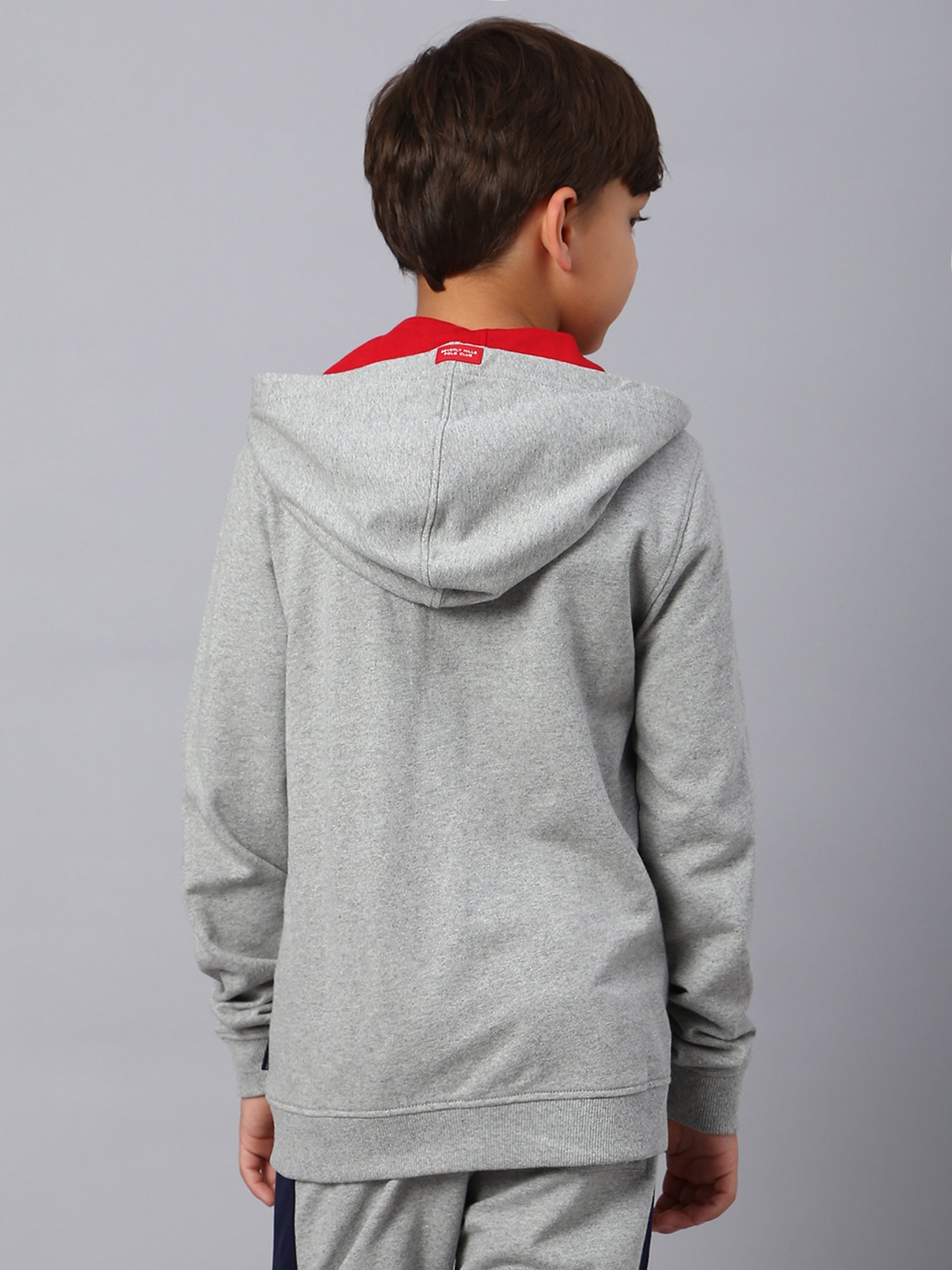 Beverly Hills Polo Club Kids Grey Textured Full Sleeves Hoodie