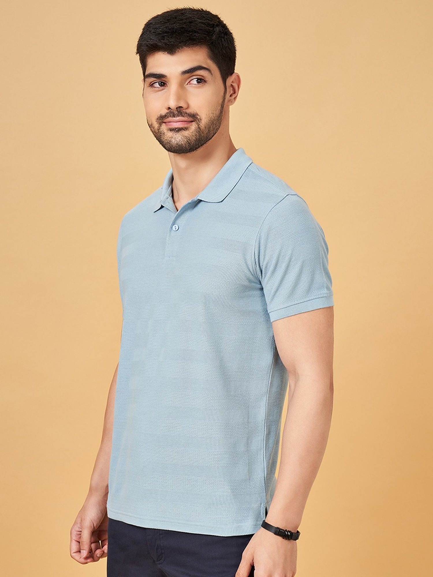 Byford By Pantaloons Blue Slim Fit Self Pattern Polo T-Shirt