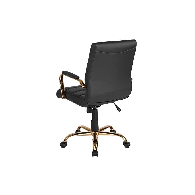 Mid-Back Black LeatherSoft Executive Swivel Office Chair with Gold Frame and Arms