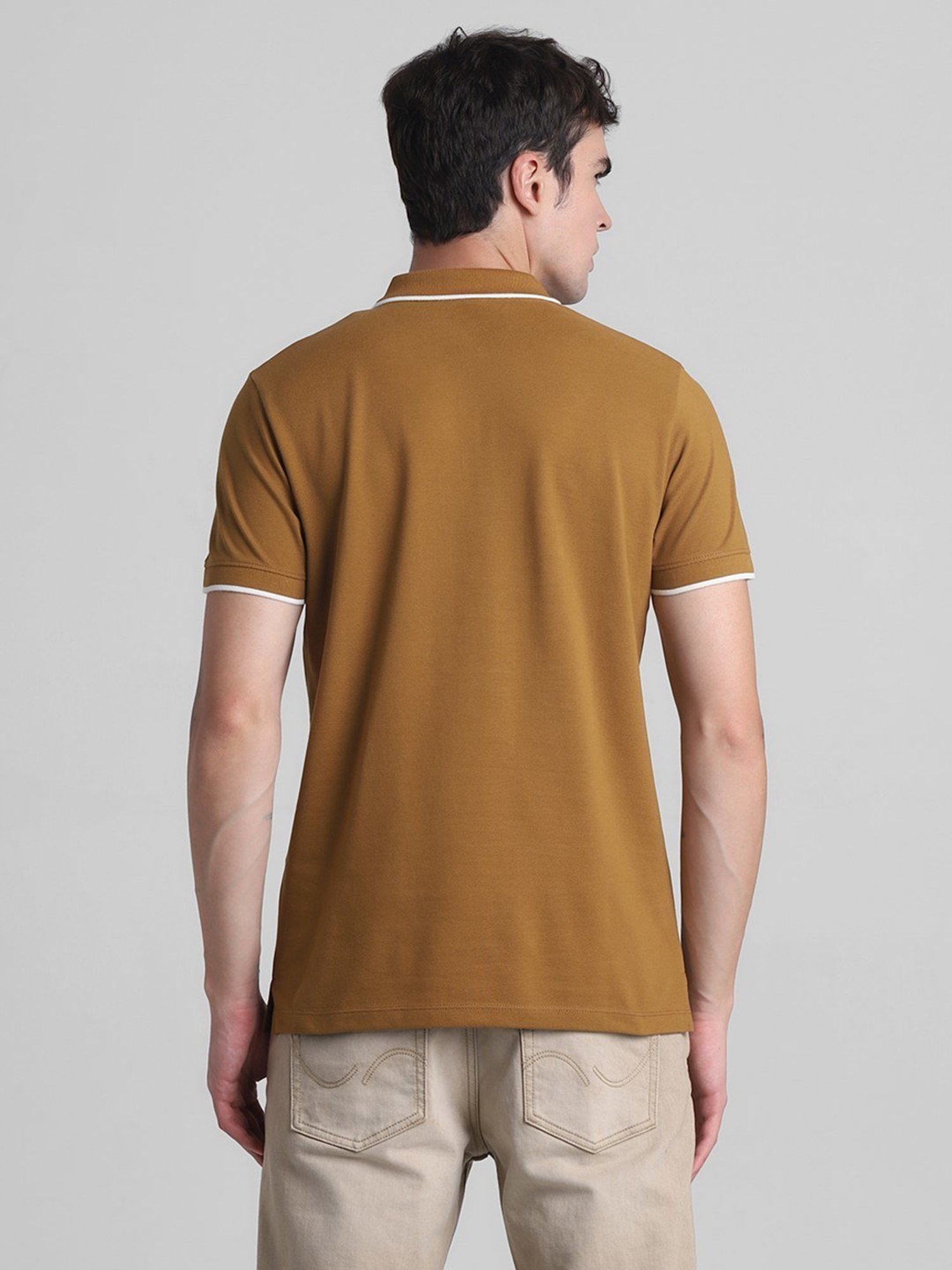 Jack & Jones Bronze Brown Cotton Slim Fit Polo T-Shirt