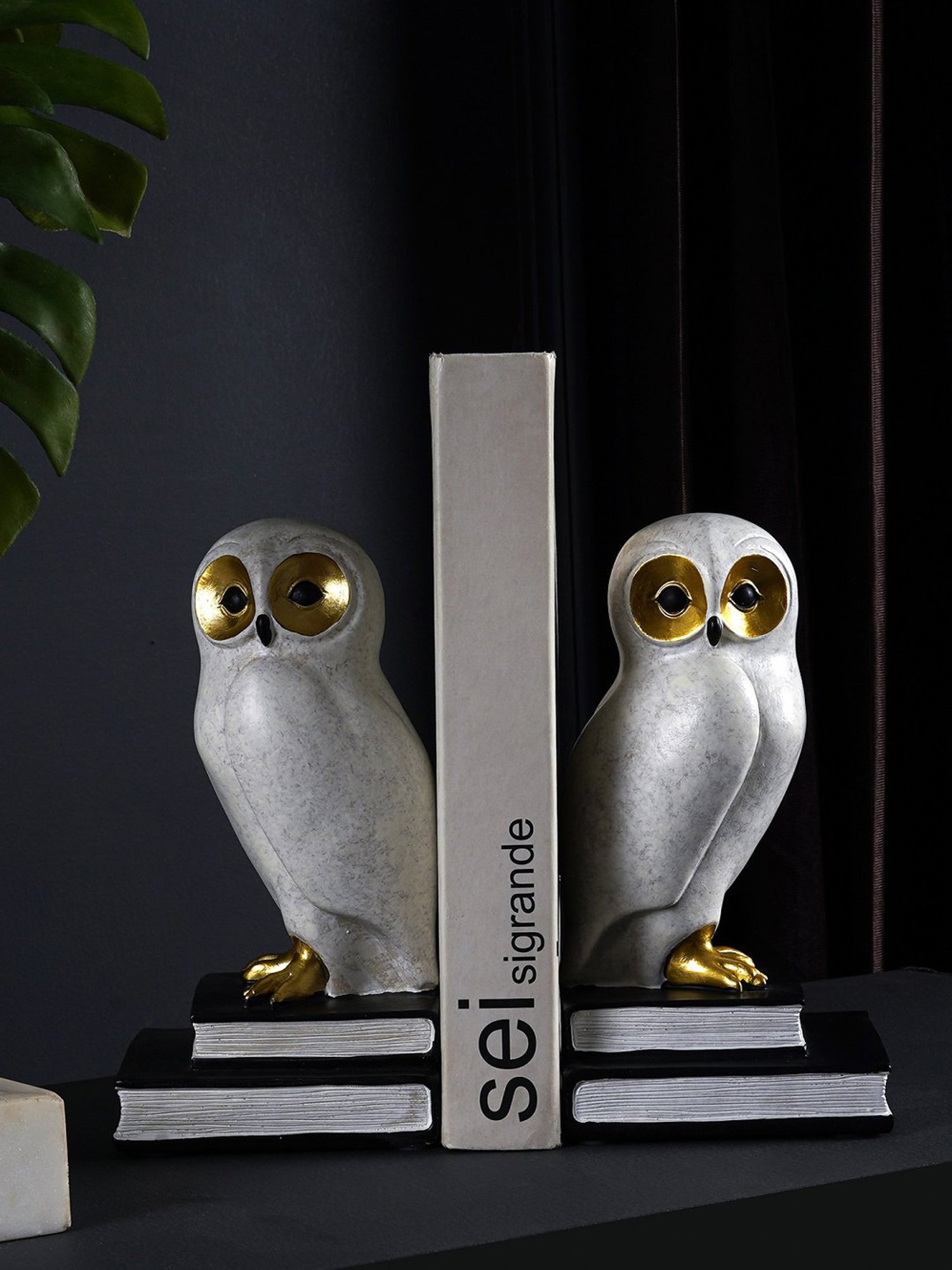 The Artment Decorative Set of 2 White Owl Polyresin Bookend - Book Organizer