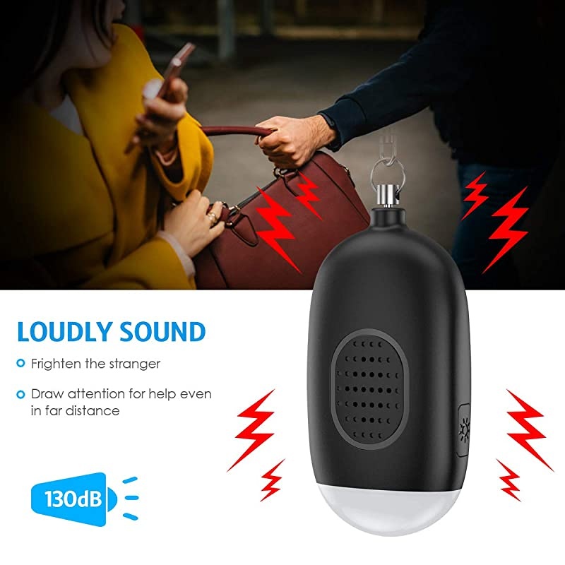 New Version Safe Sound Personal Alarm 130dB Rechargeable Safesound Security Alarm Keychain Emergency Self Defense Alarm with LED Light for Kids Women Elderly 2 PackWhiteBlack