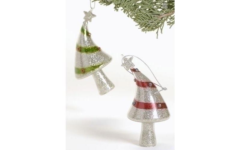 Roman 3.75" Holiday Cheer Curved Red Glitter Glass Christmas Tree Ornament