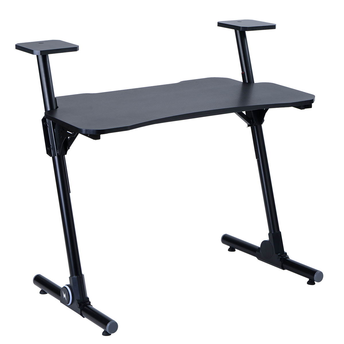 Home Office Gaming Desk/ Computer Desk /Z-Shaped PC Desk Workstation with Carbon Fiber Surface and Headphone Hook,Black