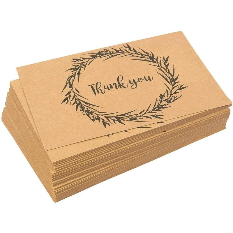 60-Pack Thank You Postcards - Kraft Paper - All Occasion Post Cards with Mailing Side- Flower Wreath Design - 4 x 6 Inches