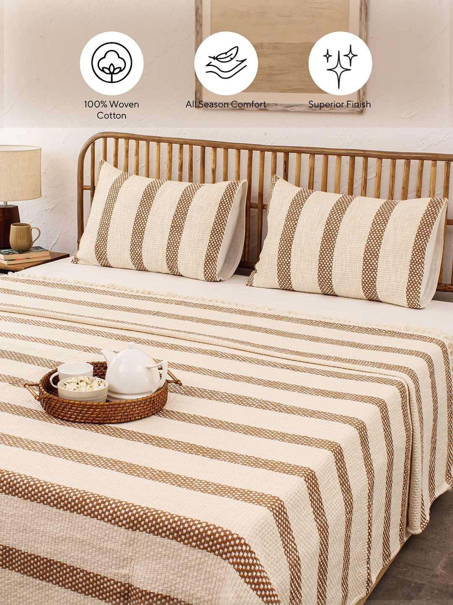 House This Shivalik Brown 150 TC Cotton Double Bedcover with 2 Pillow Covers