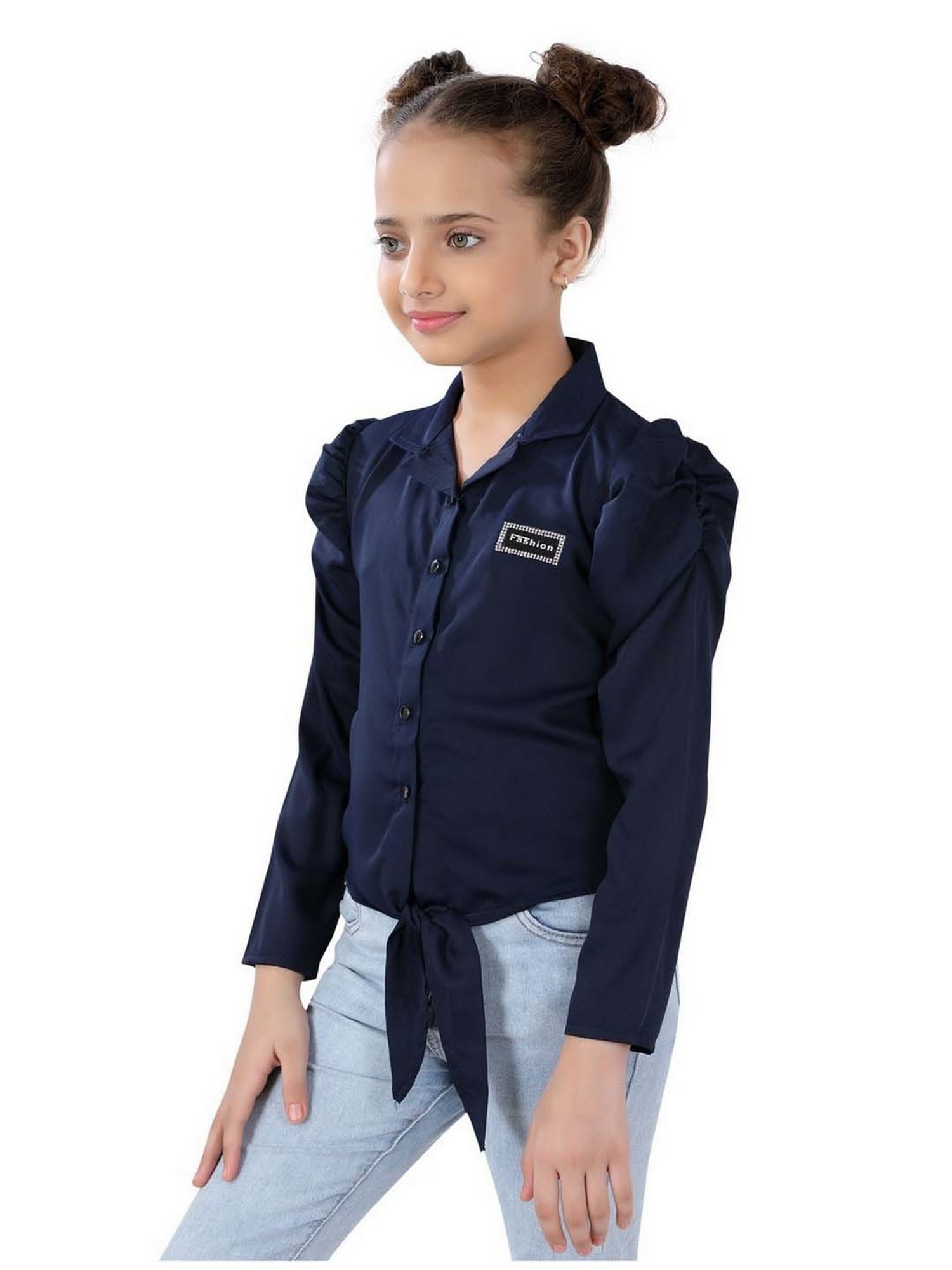 poplins Kids Blue Cotton Regular Fit Full Sleeves Top