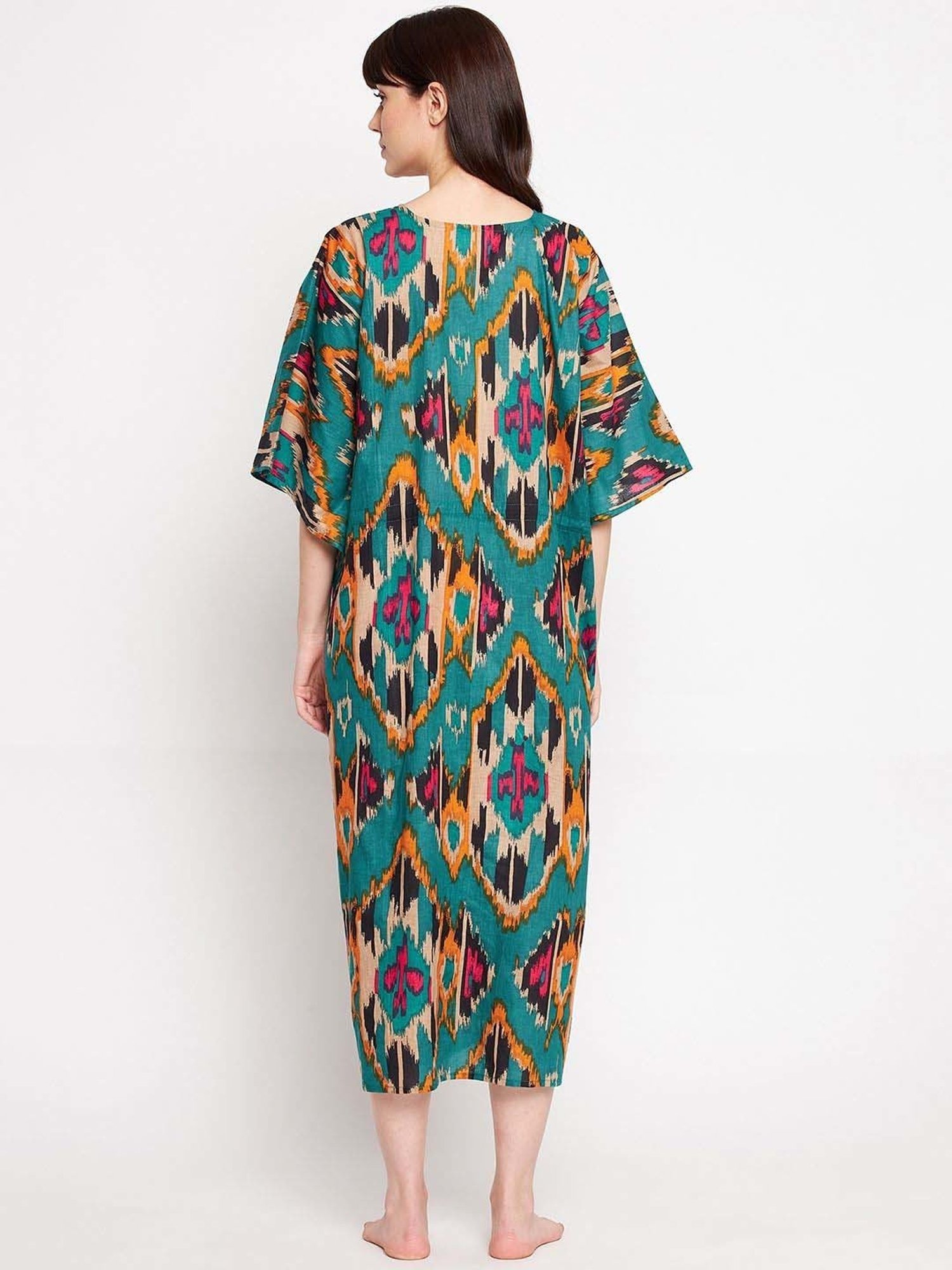 Secrets By ZeroKaata Green & Blue Cotton Printed Kaftan - Pack Of 2