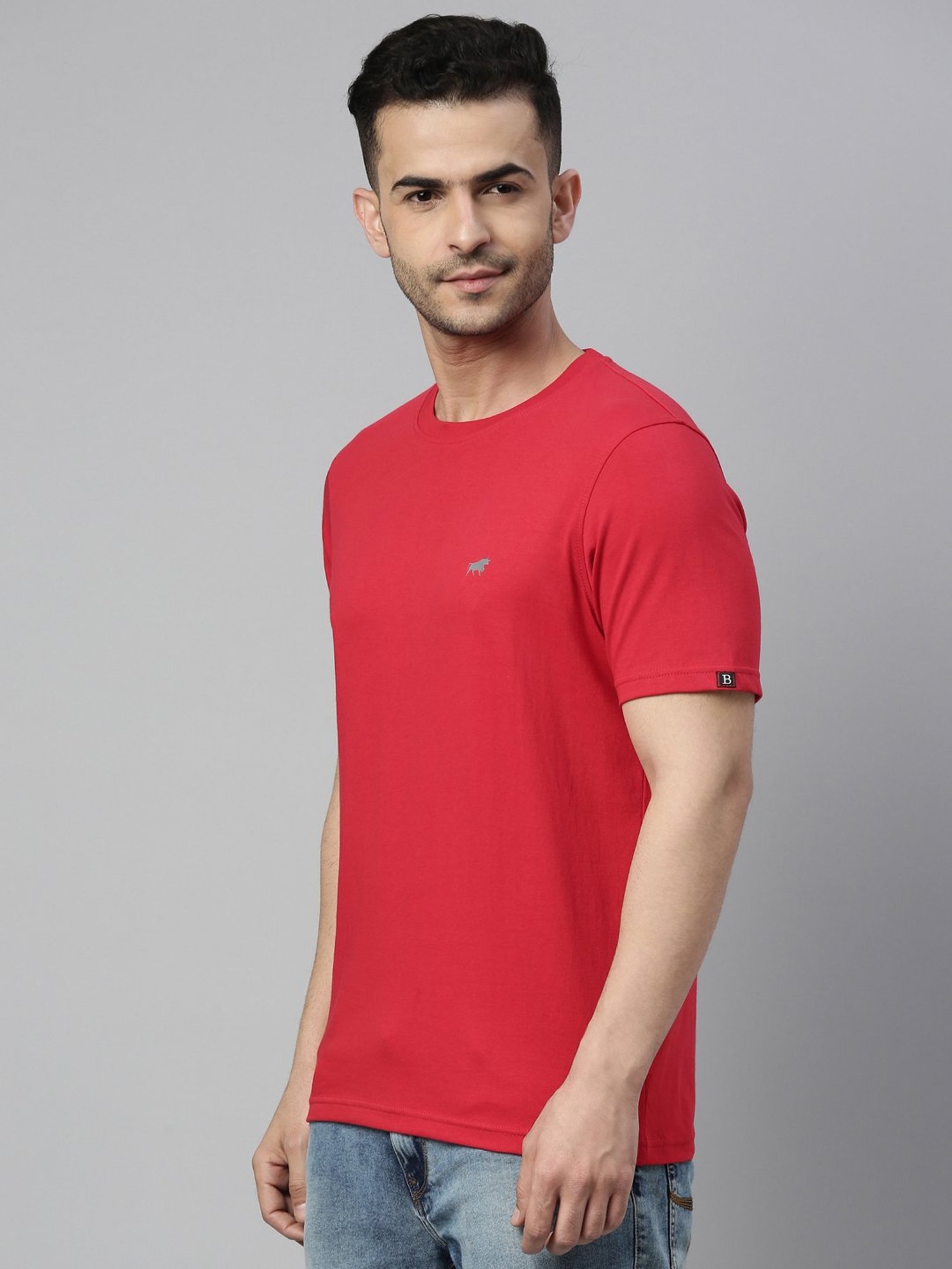 Bushirt Red Regular Fit Cotton Crew T-Shirt