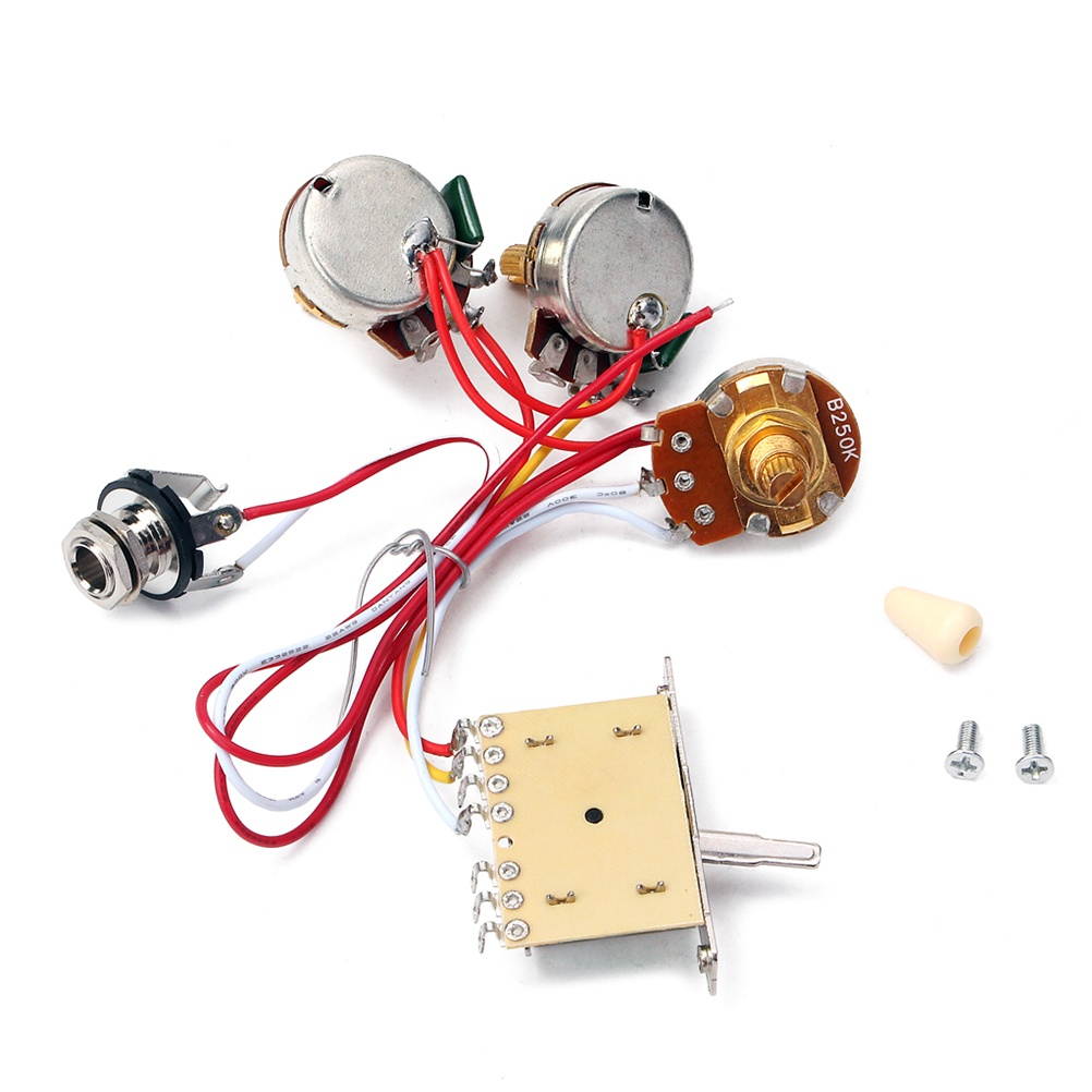 1 Set Electric Guitar Wiring Harness Prewired Kit 5 Way Toggle Switch 1 Volume 1 Tone Pot Jack 250K 1T1V GU104