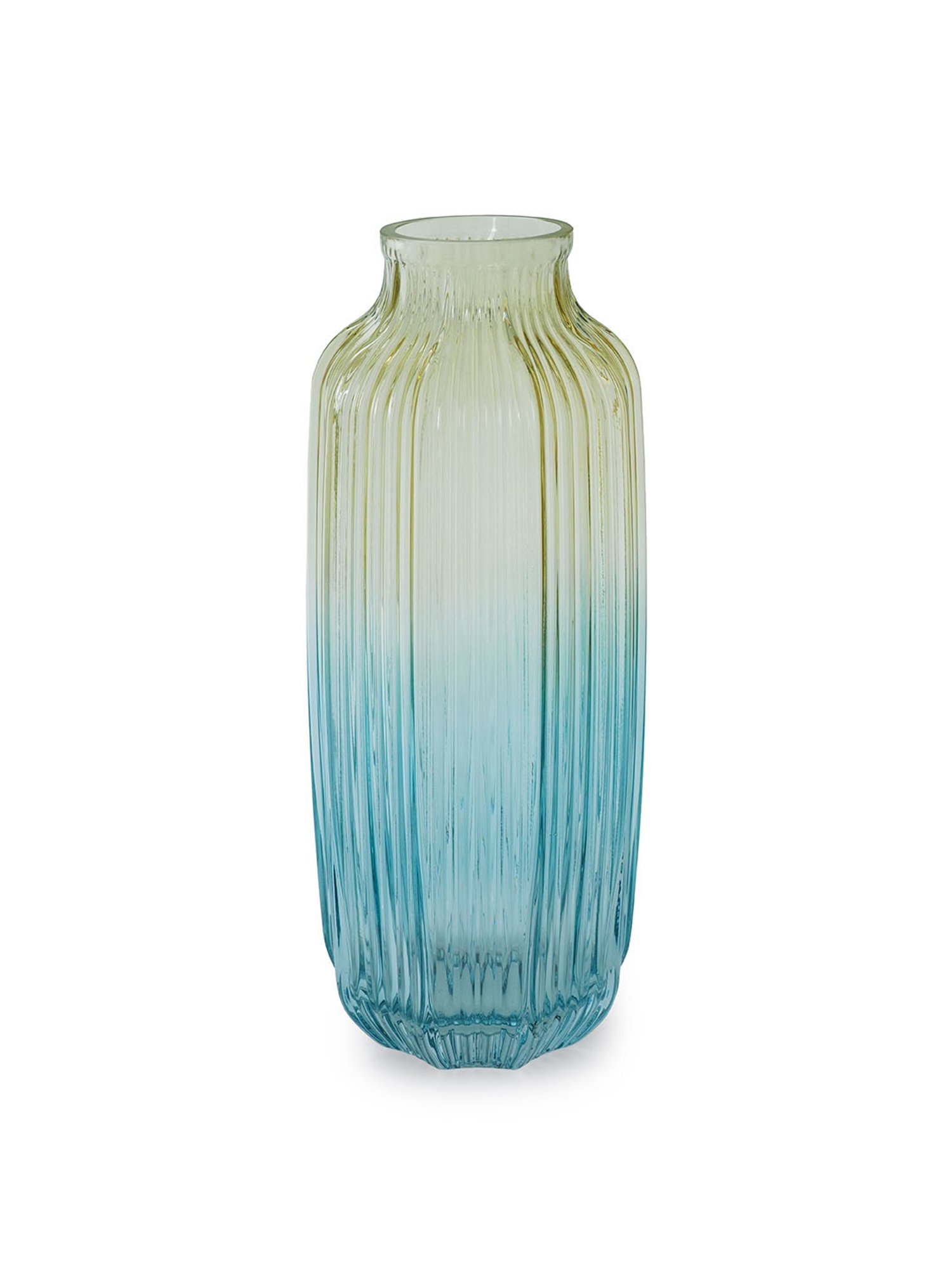 Pure Home and Living Blue & Green Glass Ribbed Vase