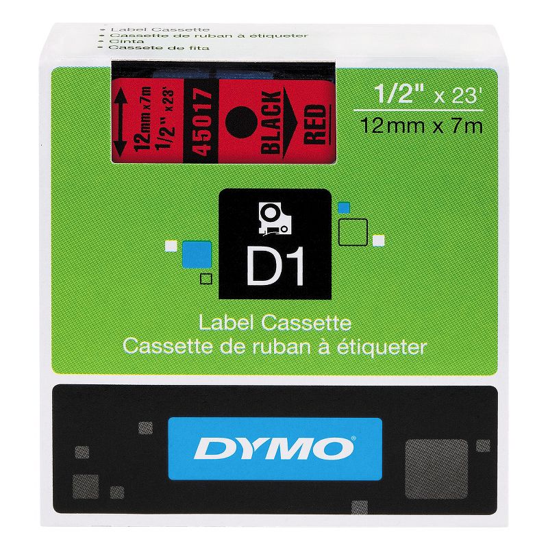 DYMO D1 Standard Tape Cartridge for Dymo Label Makers - 1/2in x 23ft - Black on Red