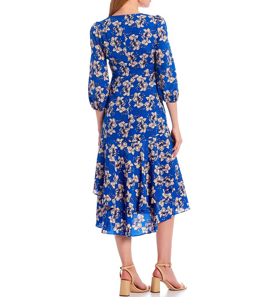 Eliza J Floral Faux Wrap V-Neck 3/4 Sleeve Dress