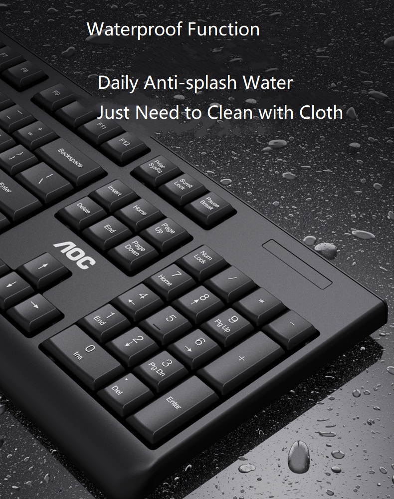 AOC KM220 2.4GHZ Wireless Keyboard and Mouse Combo,Waterproof,Ultra-thin and Power-saving, Low Typing Noise
