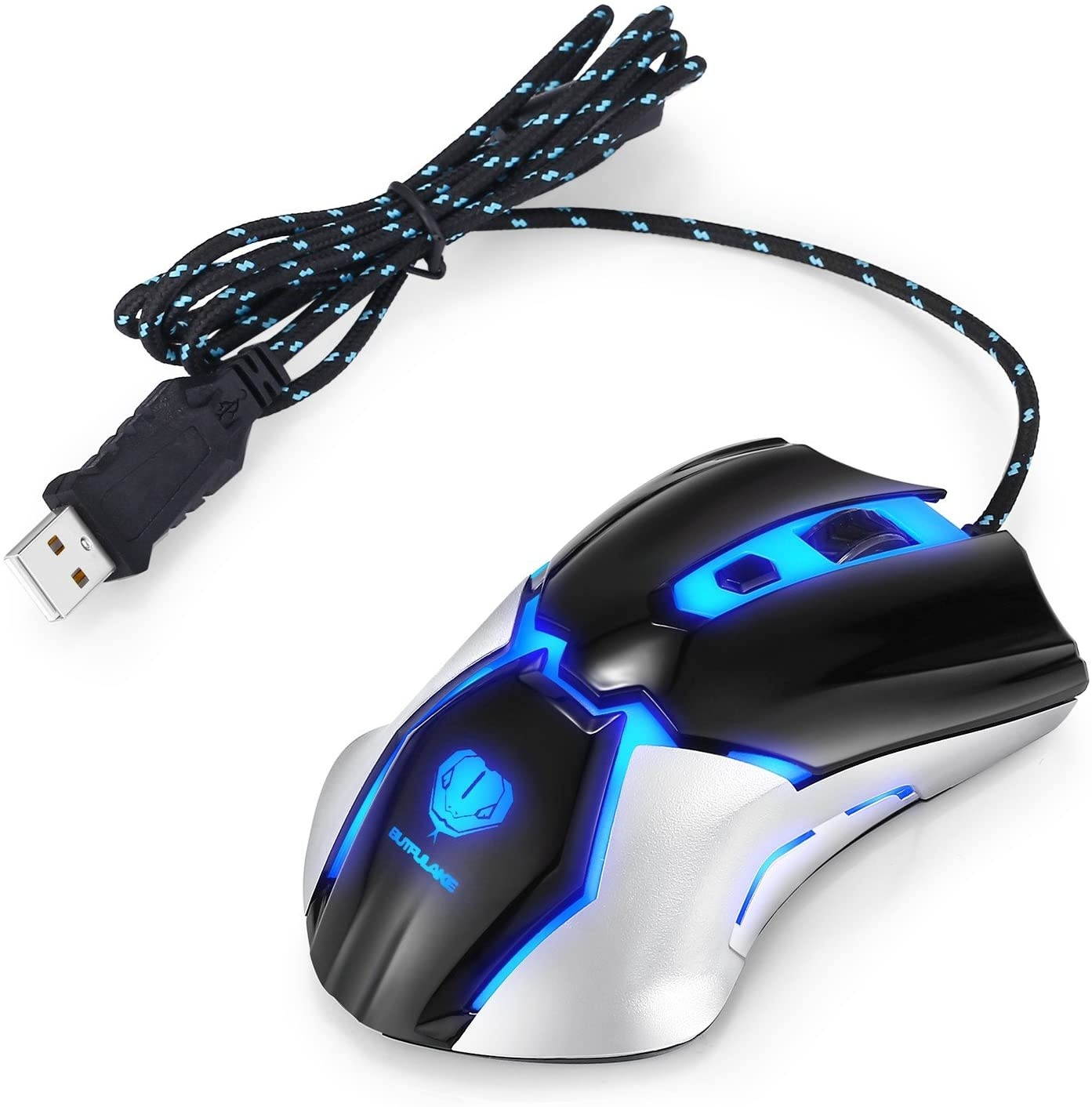 Gaming MouseUSB Wired PC Gaming Mice 3200 DPI with 4 Adjustable Levels Comfortable Ergonomic Grip Design with Blue LED 6 Programmable Buttons for PCNotebook MacBook Windows Vista Linux - Blue