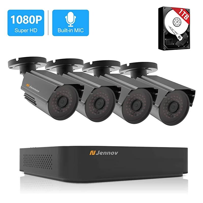 8CH 5MP CCTV Security Camera System, 4PCS H.264+ Home Surveillance Security DVR Kit with 1TB HDD,Outdoor Bullet Cameras Waterproof,Audio Recording,Email Alert,24/7 Home Business Monitoring