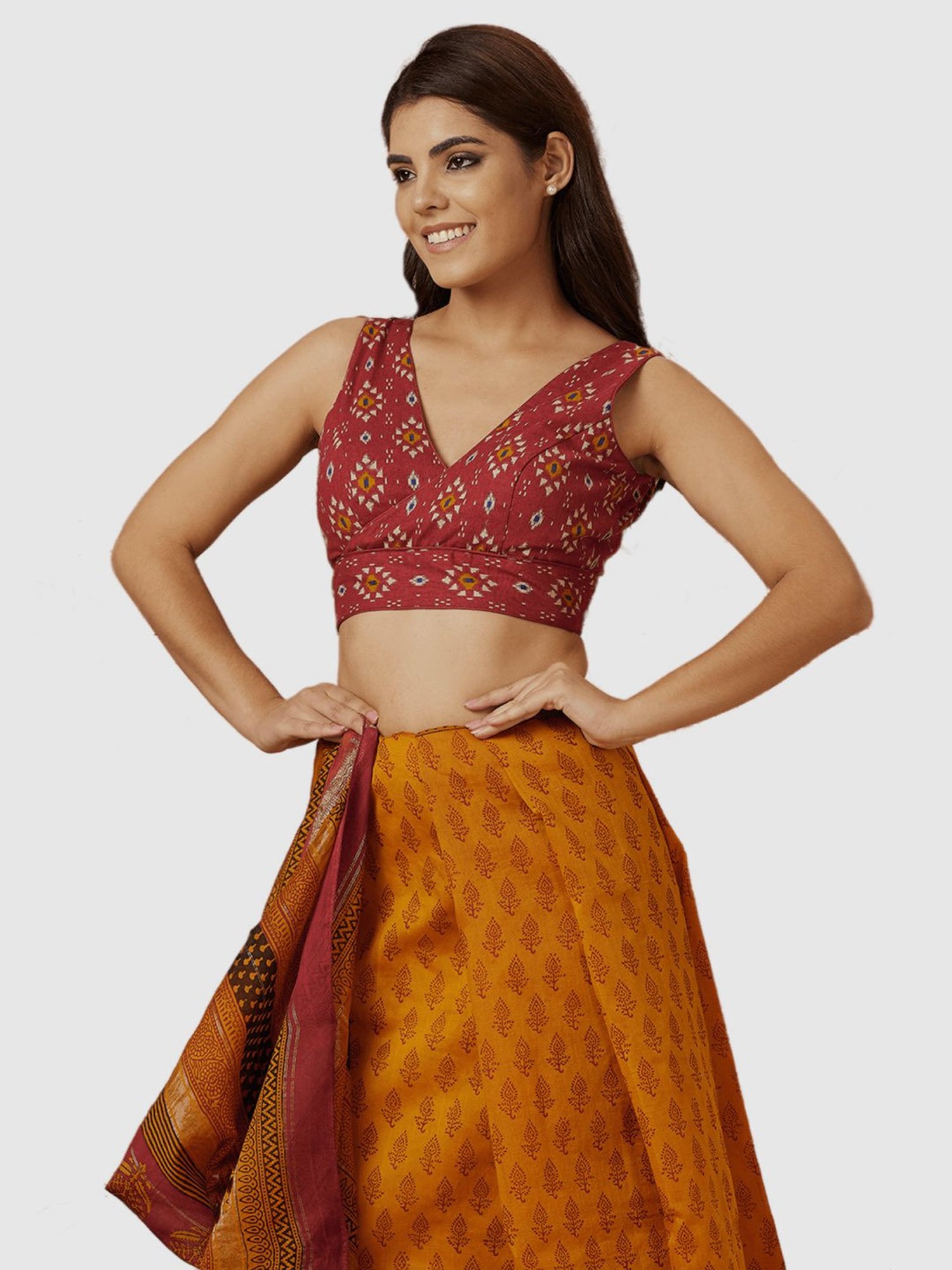 Salwar Studio Red Cotton Printed Blouse