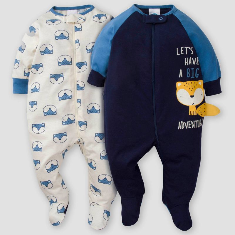 Gerber Baby Boys' 5pk Fox Short Sleeve Onesies and Sleep N' Play - Blue/White 3-6M