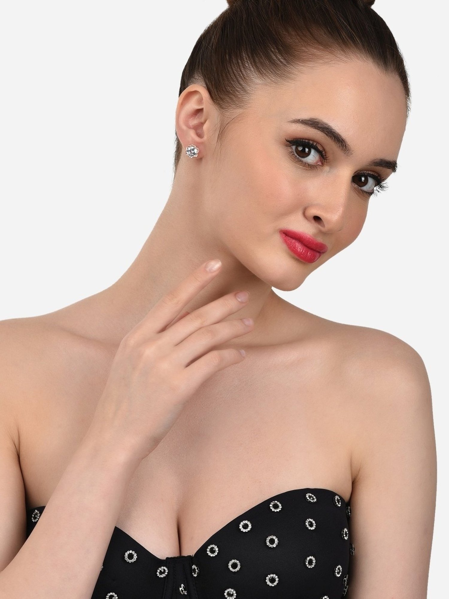 Zaveri Pearls Set of 2 Rose Gold Contemporary Stud Earrings - ZPFK12807