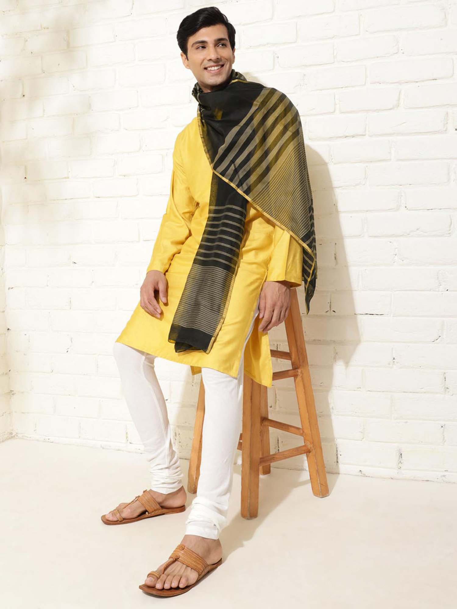 Fabindia Black Cotton Silk Blend Woven Stole