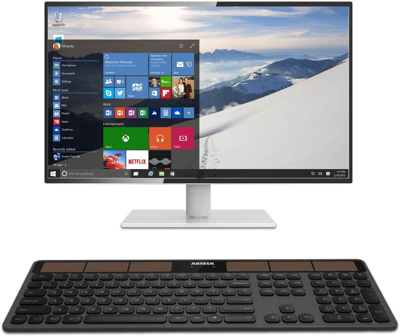 2.4G Wireless Keyboard Stainless Steel Ultra Slim Full Size Keyboard with Numeric Keypad for Computer/Desktop/PC/Laptop/Surface/Smart TV and Windows 10/8/ 7 Built in Rechargeable Battery