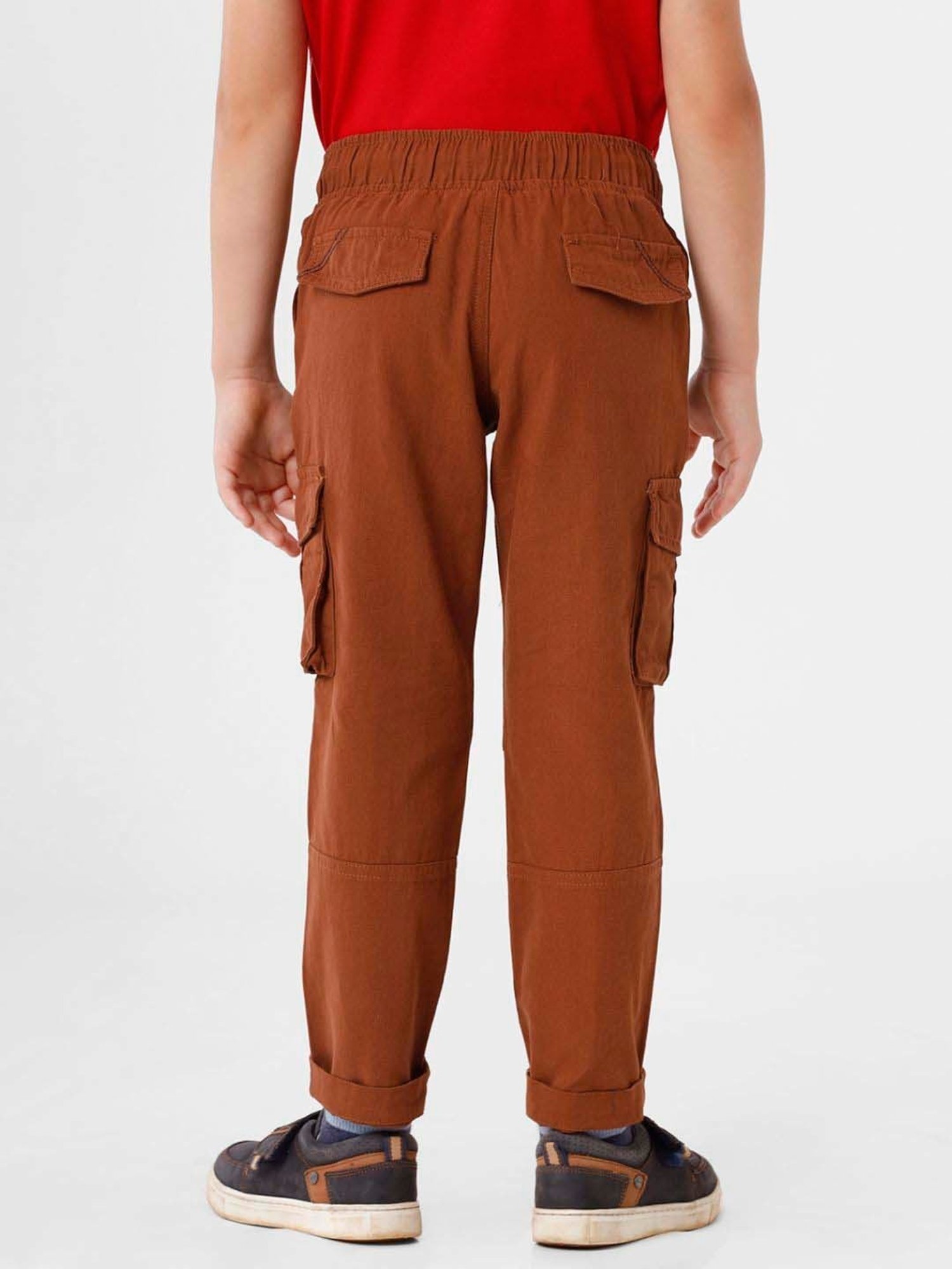 Kate & Oscar Boys Brown Cotton Regular Fit Cargo Trousers