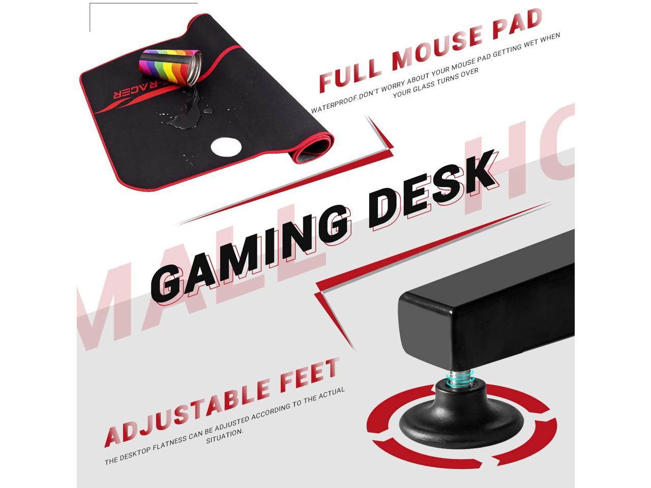 Homall Gaming Desk 43.6'' PC Computer Desk Racing Style T-shaped Home Office Table Gamer Workstation with Free Full Desk Mouse Pad, Game Handle Rack, Cup Holder and Headphone Hook (Red)
