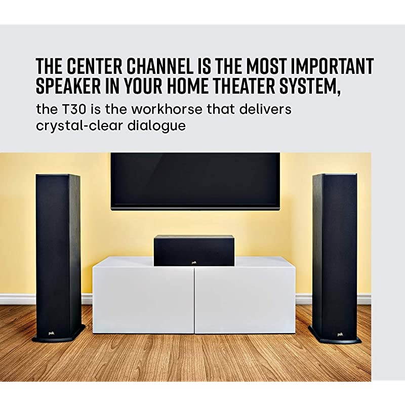 T30 100 Watt Home Theater Center Channel Speaker - Hi-Res Audio with Deep Bass Response | Dolby and DTS Surround | Single, Black