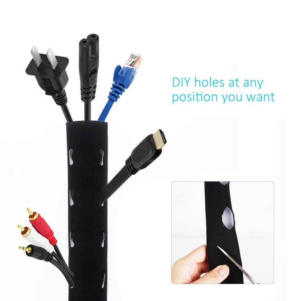 Kootek 118" Cable Management Sleeves, Neoprene Cable Organizer Wrap Flexible Cord Cover Wire Hider Reversible Black & White, Cuttable by Yourself for TV Computer Office Theater