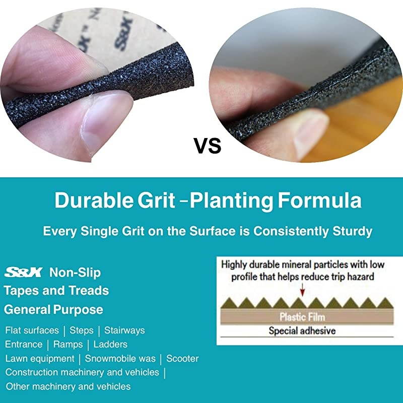 Stair Treads Anti-Slip Tape,6 Inch X 24 Inch,(5-Pack) Pre-Cut Black Non-Slip Strips,High Traction Friction Abrasive Adhesive Safety Tape