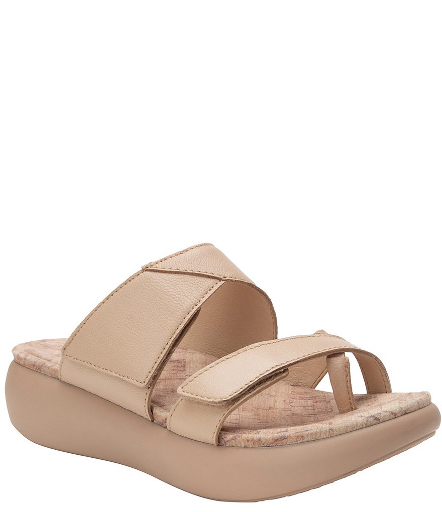 Alegria Beatrix Leather Two Strap Thong Wedge Slides