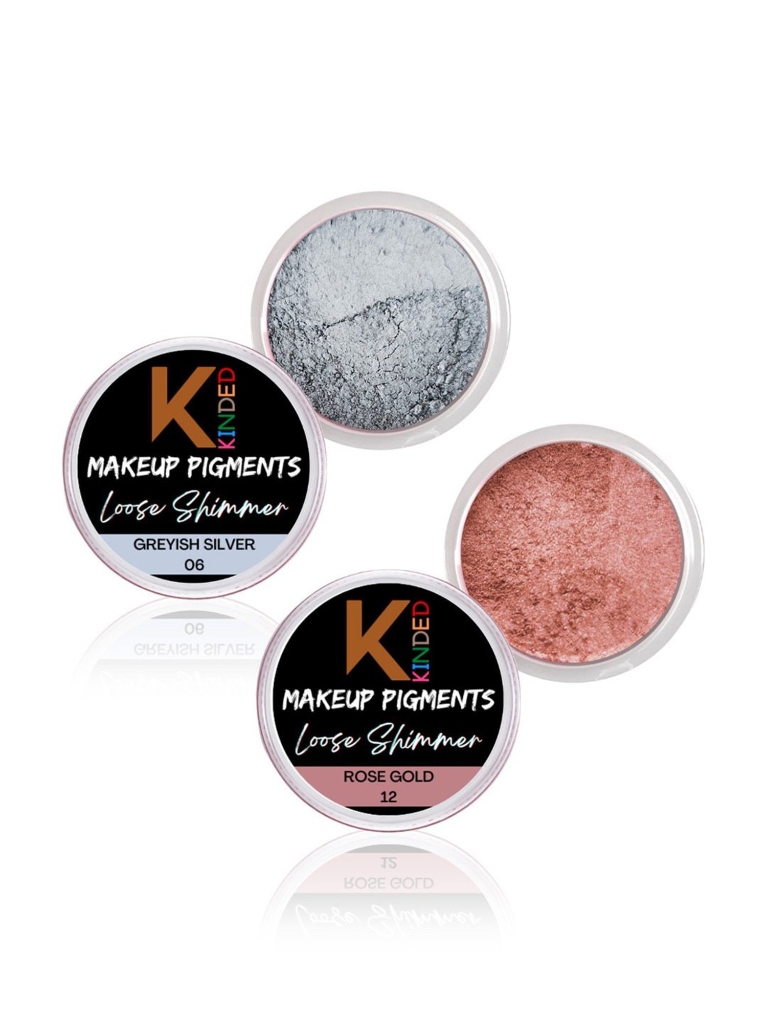 KINDED Makeup Pigments Loose Shimmer Powder Eyeshadow 06 Greyish Silver & 12 Rose Gold Combo