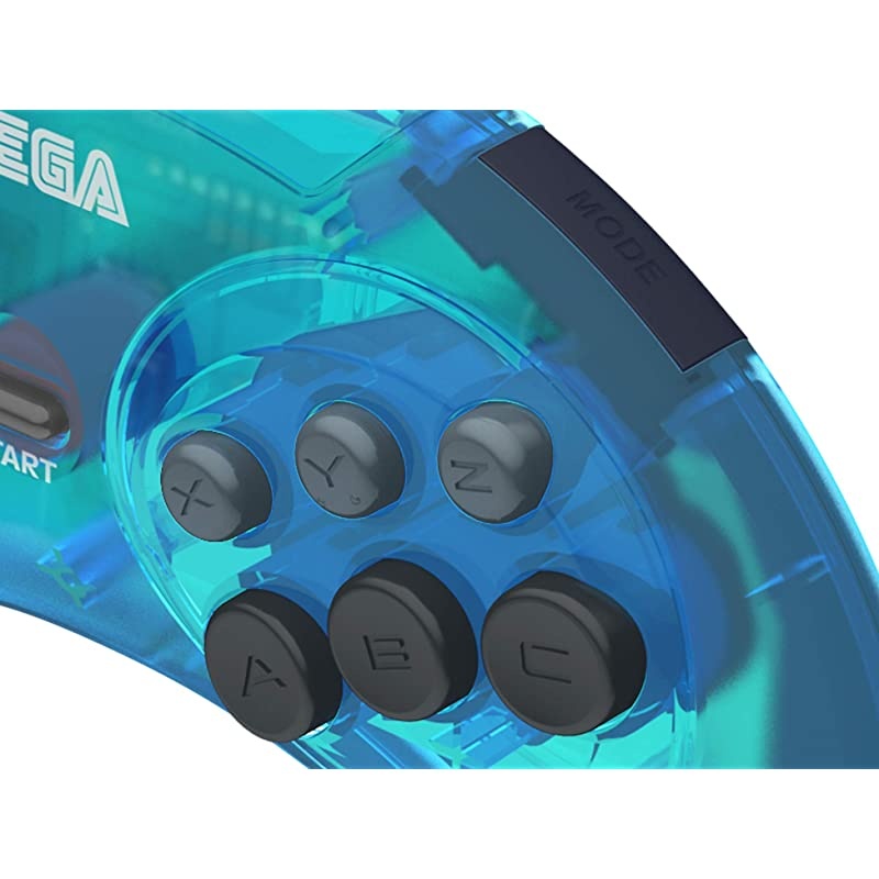 Official Sega Genesis USB Controller 6-Button Arcade Pad for Sega Genesis Mini, PS3, PC, Mac, Steam, Switch - USB Port - (Clear Blue)