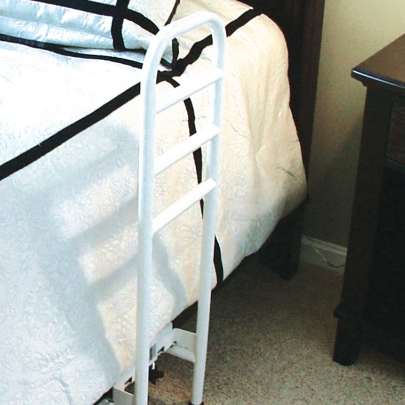Drive Medical 15065R-1 Adjustable Height 250 Pound Weight Capacity Steel Tube Home Bed Frame Bedside Helper, White