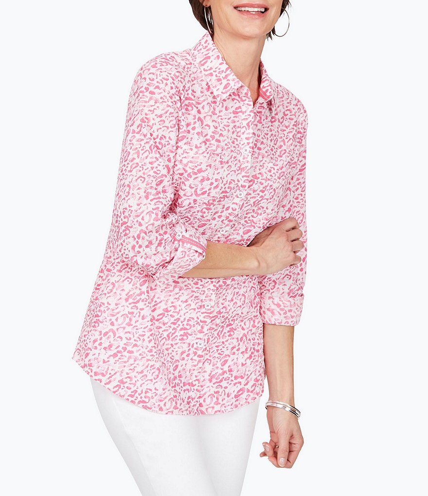 Foxcroft Zoey Leopard Seersucker Top