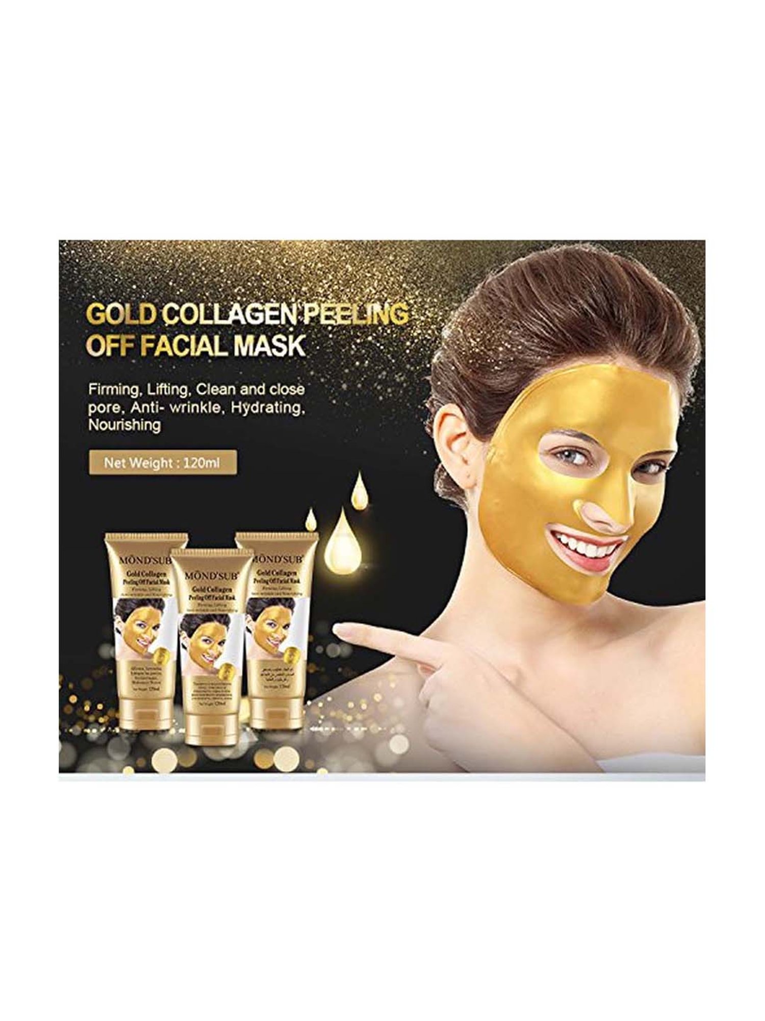MONDSUB Gold Collagen Peel Off Facial Mask (Pack of 2) - 120 ml