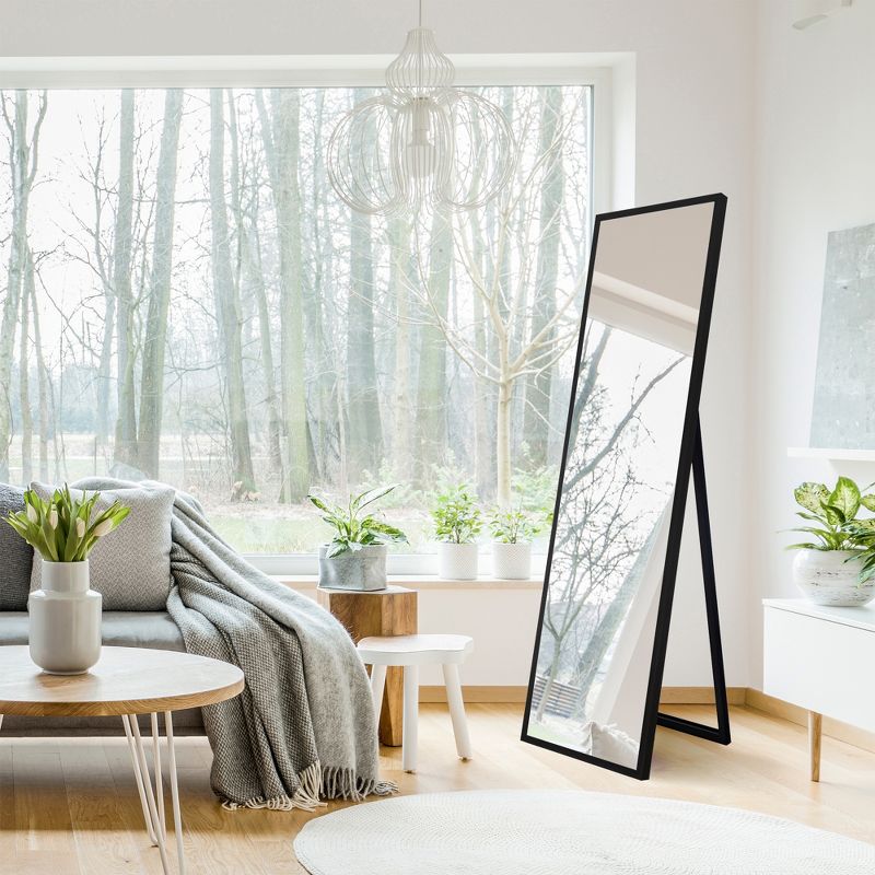16"x57" Framed Floor Free Standing Mirror with Easel Black - Gallery Solutions
