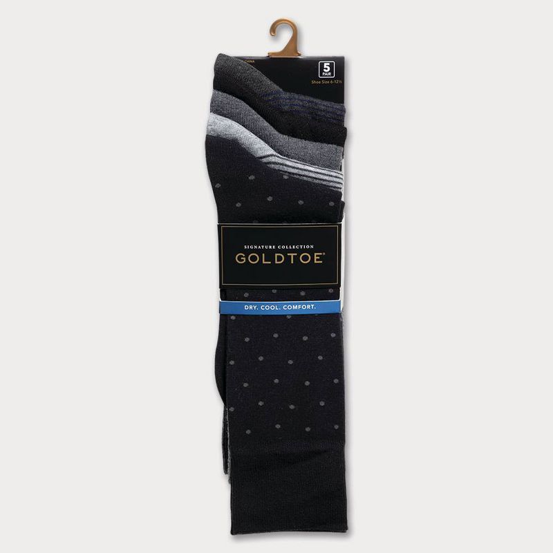 Signature Gold by GOLDTOE Men's Classic Dot Crew Socks 5pk - Black 6-12.5