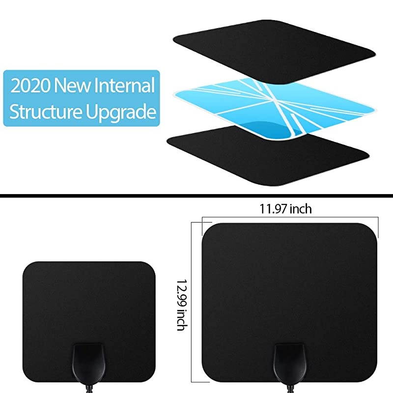 Indoor TV Antenna, 2021 Amplified HD Digital TV Antenna 220 Miles Range, TV Antenna for Free Local Channels 4K 1080p - Smart Amplifier Signal Booster - 32.8ft Coaxial Cable
