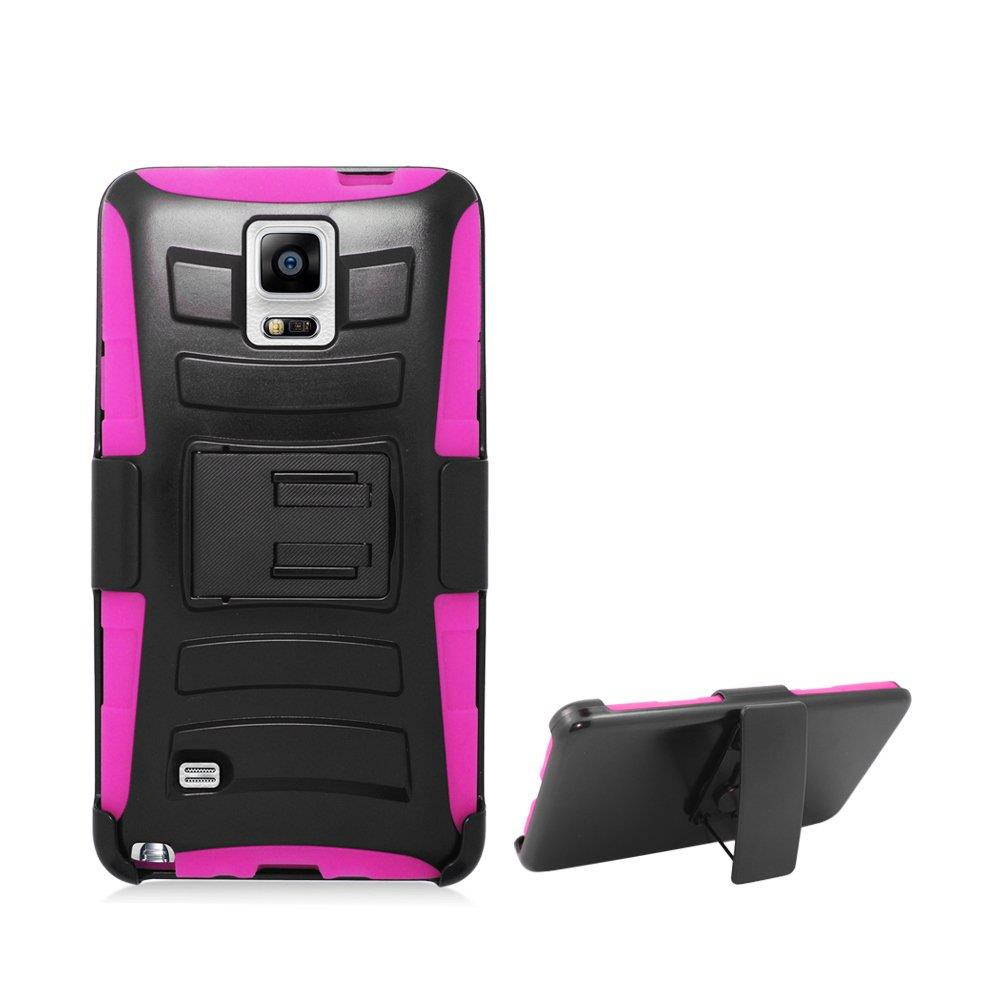 Aimo Wireless For Samsung Galaxy Note 4 (AT&T/Sprint/T-Mobile) Black Armor w/stand, Hot Pink skin& Black Belt Clip