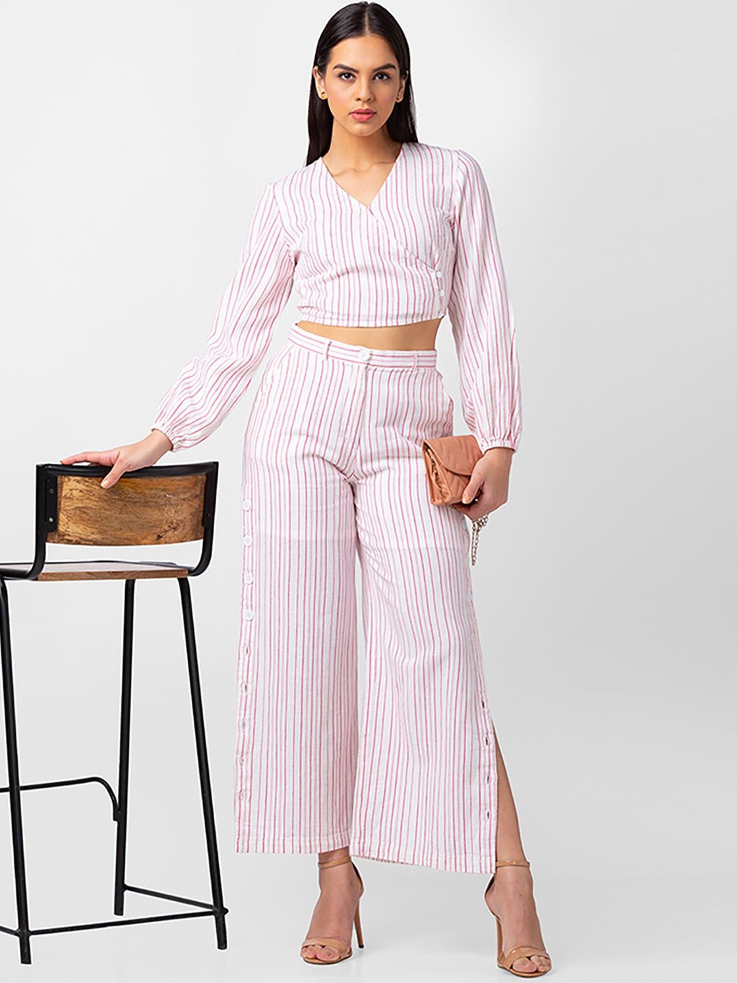 Spykar White & Pink Cotton Striped Top