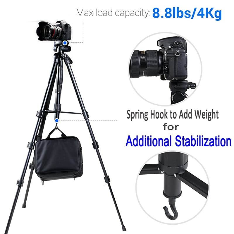 Camera Tripod Travel Monopod 70quot Aluminum Professional Video Camera Mount Leg Adjustable Stand with Flexible Head for Canon Nikon Dv DSLR Camcorder Gopro Camamp Carry Bag amp Cellphone Mount