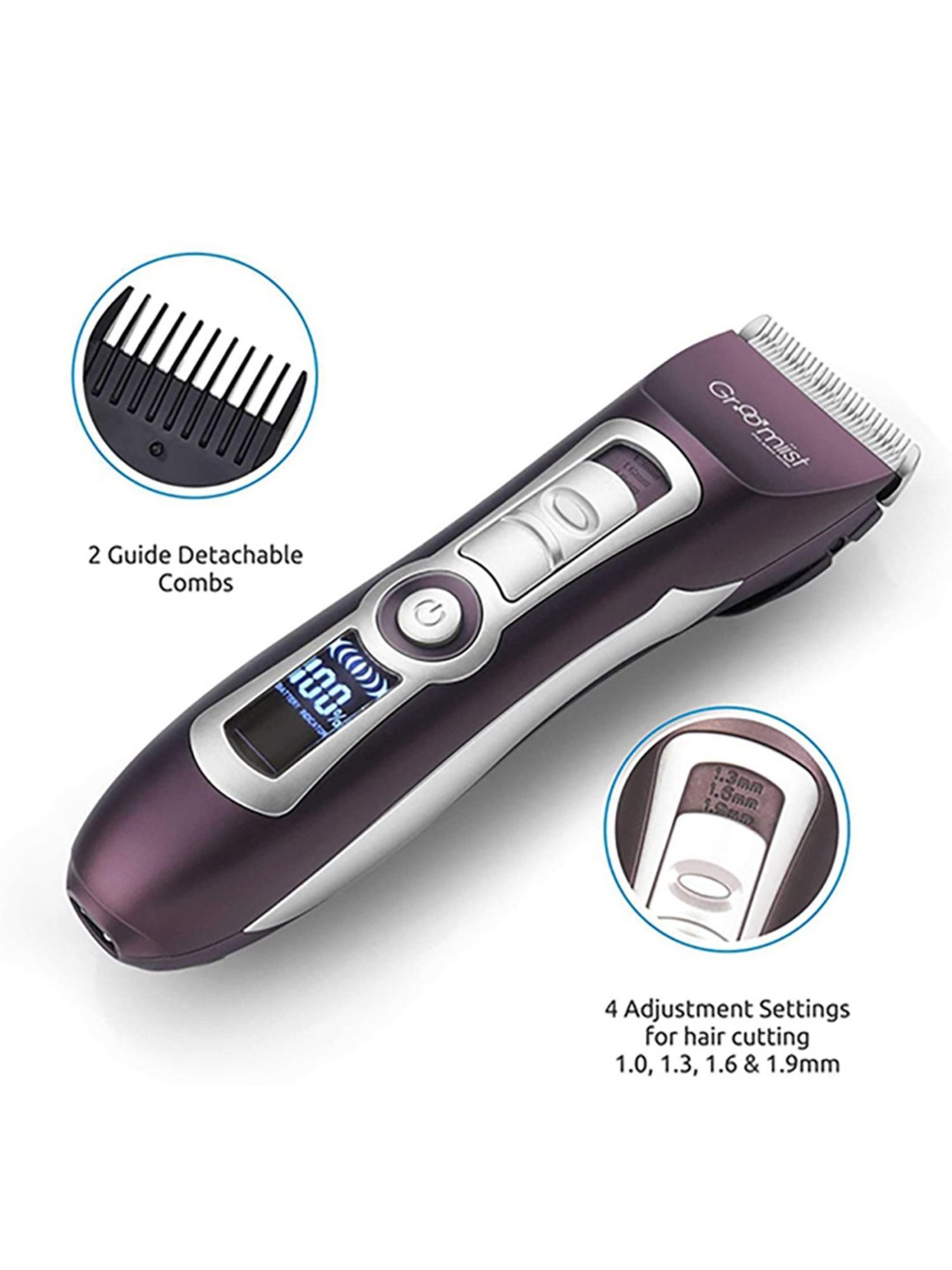 Groomiist PT-222 Platinum Series Cordless Beard Trimmer - 300 Min Runtime (Brown and Ivory)