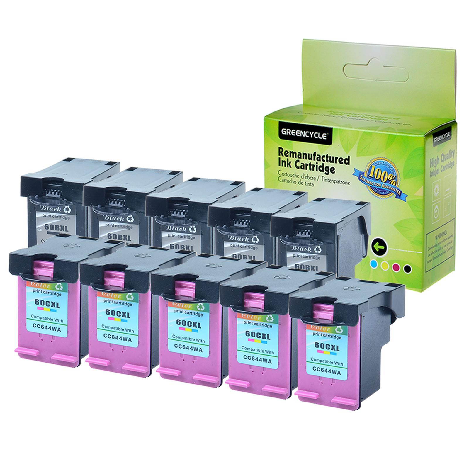 GREENCYCLE 10PK Replacement 60XL CC641WA CC644WA (5 Black,5 Color) High Yield Ink Cartridge for HP PhotoSmart Deskjet ENVY Printer