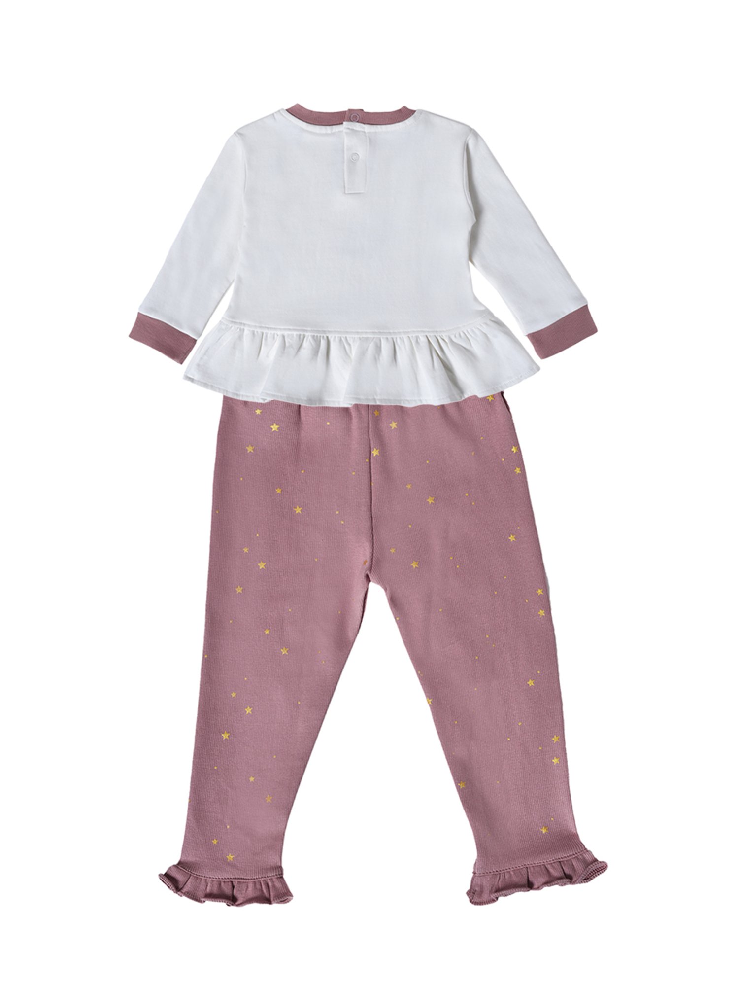 MiArcus Kids White & Pink Printed Full Sleeves Top with Pyjamas