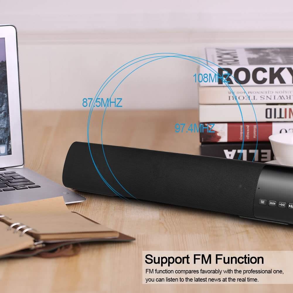 Wireless Bluetooth Speaker Stereo Music Player Soundbar FM Radio TF Card Slot Hands-free LED Display U Disk AUX-IN Black