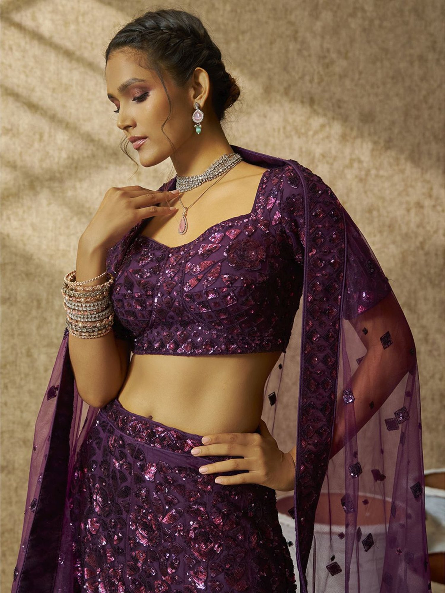 Soch Purple Embellished Unstitched Lehenga Choli Set With Dupatta
