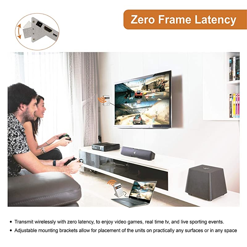 Wireless HDMI 4K Extender Zero Latency 30M (100ft) 4K@30Hz HDCP 1.4 with CEC Function for Gaming, Live TV and Desktop Computer [JTECH-WEX-60GA]