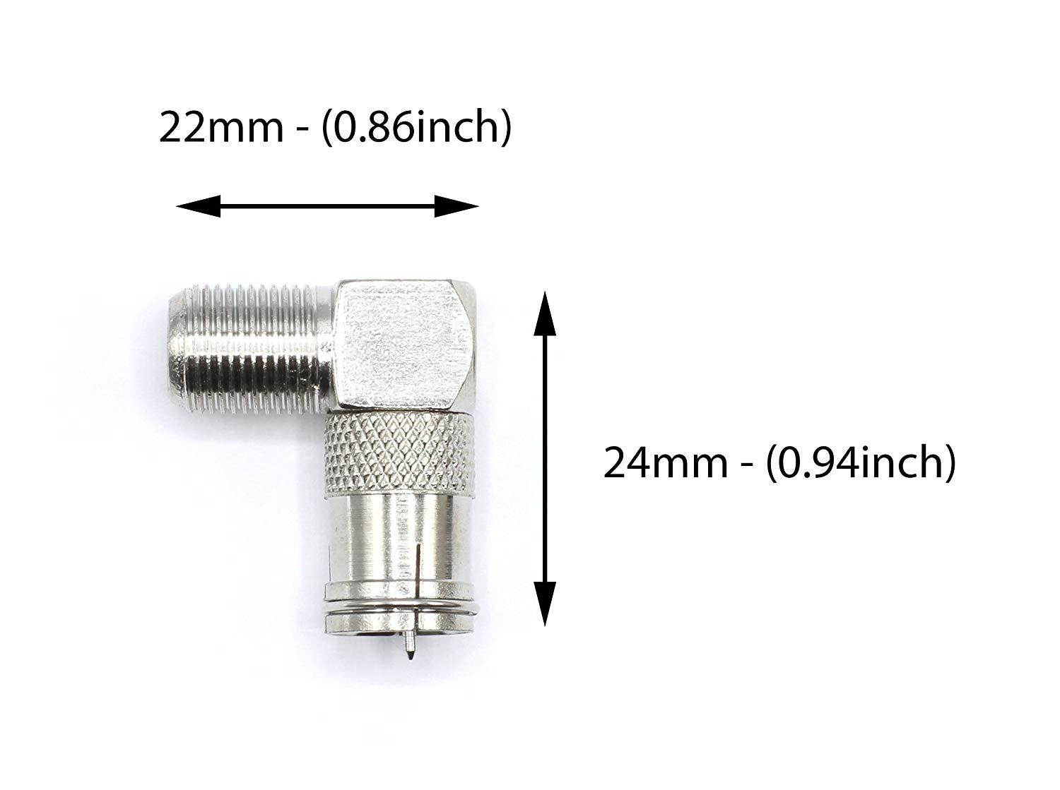 Right Angle Push On Coax Connector | F Type Female to Male Angle Adapter-25 pk